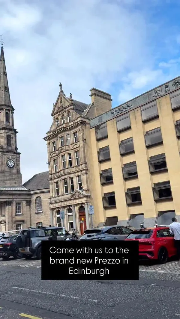 This video documents a family's visit to the new Prezzo Italian restaurant in Edinburgh. It begins with exterior shots of the street and the restaurant, followed by a tour of the stylish interior decor and artwork. The video highlights the family-friendly aspects, showing the kids' menu with 3D glasses and coloring activities. A variety of dishes are showcased, including starters like garlic bread with mozzarella and caramelized onions and pancetta mac & cheese bites. The main courses featured are several pizzas, such as pepperoni, a meat lovers pizza, a margherita, and a king prawn and burrata pizza. For dessert, the video shows a build-your-own sundae for the child, Nutella dough balls, and an affogato. The video also points out special offers like half-price cocktails and free desserts.