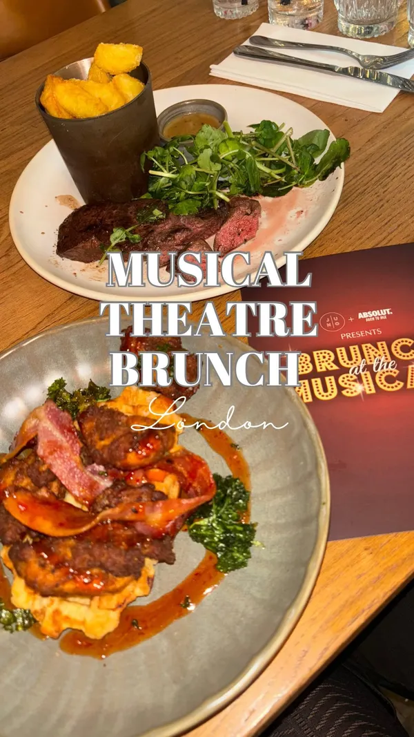 The video showcases a musical theatre bottomless brunch event at Juno Rooms in London. It features various food items, including chicken and waffles, steak, and what appears to be eggs benedict.  The presentation is vibrant, with colorful confetti on the floor. The main focus is on the fun, energetic atmosphere, with singing and dancing, interspersed with food shots and glimpses of the restaurant’s interior.  The video highlights the West End performers and the overall celebratory mood.