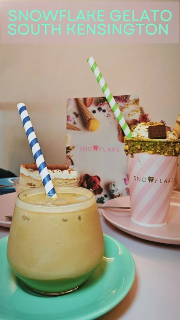 The video showcases Snowflake Gelato in South Kensington, London. It features various pistachio-flavored desserts, including a milkshake, iced latte, and tennis ball-shaped mousse.  Other items like a Lotus biscuit cake and a regular latte are also briefly shown. The presentation emphasizes the vibrant green color of the pistachio and the appealing textures of the desserts. No specific dietary information is provided.