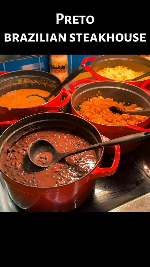 The video showcases Preto Restaurant, a Brazilian steakhouse in London.  It features a tour of the restaurant's salad bar, offering various options such as rice, beans, salads, and fried items. The main focus is on the Churrasco-style grilled meats, showing various cuts of beef and sausages being carved tableside.  The video also includes footage of cocktails and a dessert (cheesecake). No specific dietary information is provided.