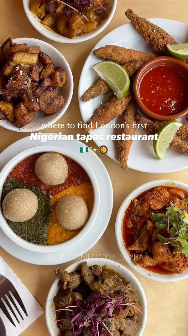 The video showcases Chuku's, London's first Nigerian tapas restaurant. It features various dishes, including dodo (plantain), chicken ata din din, yóyó (crispy fried whitebait), and others. The presentation emphasizes vibrant colors and appealing food arrangements. The main focus is showcasing the food and the restaurant's ambiance.