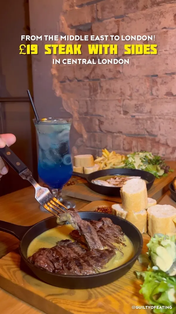 The video showcases Swiss Butter, a halal steakhouse in Holborn, London. It features various dishes including fillet steak, chicken steak, salmon steak, Pain Perdu, and molten chocolate cake, all served with fries, salad, and bread.  The presentation emphasizes the food's visual appeal. The video explicitly mentions that there are no vegetarian or vegan options available, but alcohol is served.