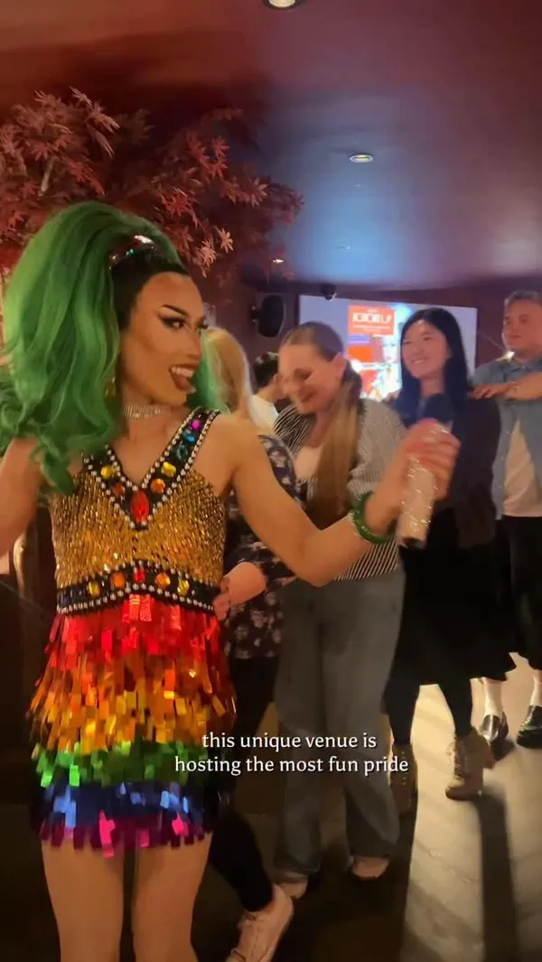 A promotional video for a Pride-themed bottomless brunch at Clays Soho, featuring drag performances, cocktails, pizza, and interactive shooting games.