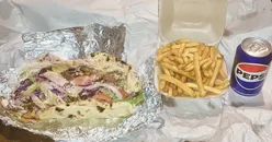 Delicious 'Wrap Deal 3' featuring mixed donner & chicken shawarma with fries from Chester Shawarma, Northgate Street.