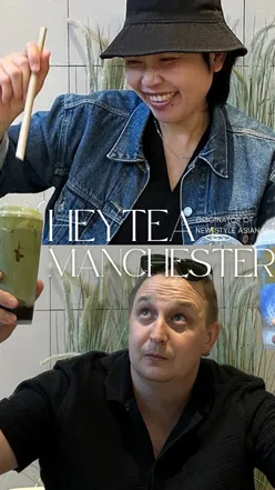 Enjoying HEYTEA's Coconut Mango Blue and Coconut Bobo Matcha in Manchester—perfect summer drinks inspired by BLACKPINK's Lisa!