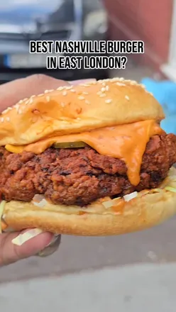 Delicious Nashville burger from @wingfixx, praised for its flavor and quality, located off Ilford Lane.