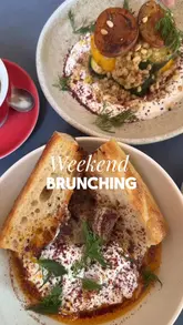 Brunch at Friends of Ours with eggs and French toasts, located in Old Street and Hyde Park, London.