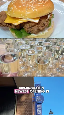 Delicious dishes at Saint Paul's Market opening in Birmingham's Jewellery Quarter, with vibrant seating and a disco ball!