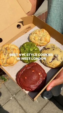 Delicious NYC-style thick cookies from Ten Percent Cookies in Acton, West London, featuring various mouthwatering flavors.