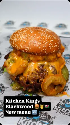 Delicious new burgers featured at Kitchen Kings Blackwood, including The Hawaiian King and Chilli Cheese One.