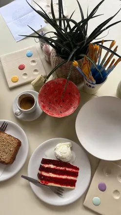 Pottery Painting Cafe in Fulham, London, enjoy creative pottery painting, drinks, and treats in a charming studio.