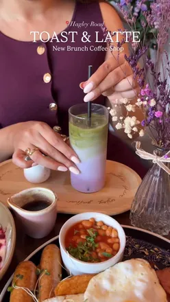 Brunch at new coffee shop on Hagley Road featuring French toast, full English, matcha lattes, and tasty cakes.