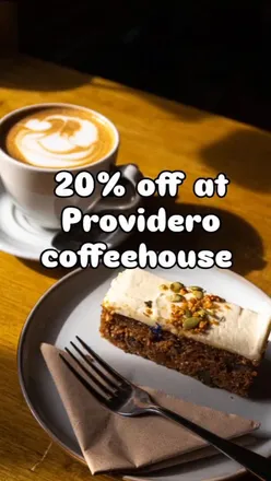 20% off hot drinks and snacks at Providero Coffeehouse for North Wales Grub followers from October 4-19, 2023.