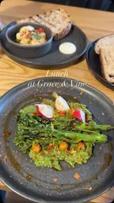Delicious lunch at Grace & Vine in Leamington Spa featuring tapas, steak, churros, and rosé wine.