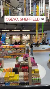 Interior view of Oseyo's flagship Asian supermarket in Sheffield, showcasing vibrant Korean and Japanese food products.
