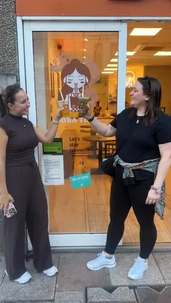 Bubble tea selection at Boba Time in Cardiff, featuring strawberry matcha, coconut matcha, and passion fruit drinks.