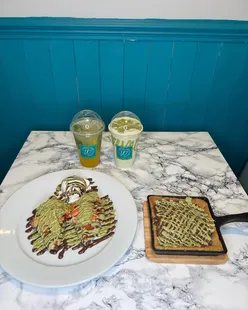 Indulging in kunafa milkshake and bubble waffles at Bubbles Waffle in Birmingham's city centre dessert spot.