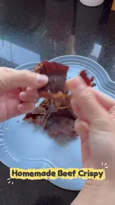 Healthy homemade crispy beef dish served with @celeplate, showcasing golden-brown beef slices fresh from the air fryer.