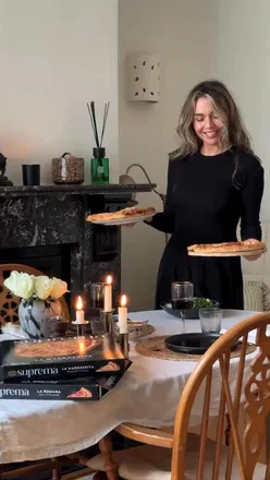 At-home pizza night featuring Droetker's Suprema Pizzas, showcasing La Margherita and La Romana varieties.