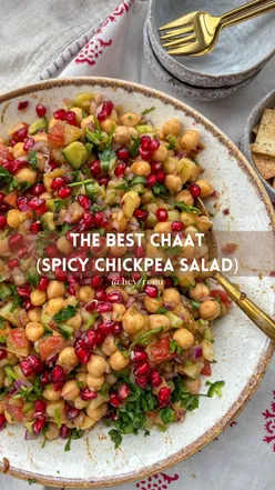 Colorful chickpea chaat salad with potatoes, tomatoes, and spices, perfect for Diwali celebrations by @hey_renu.
