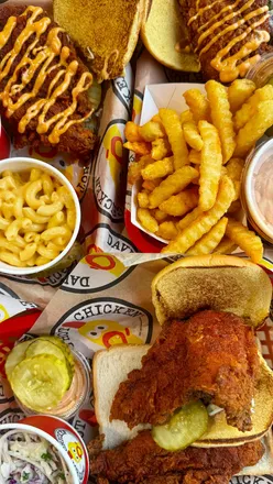 Delicious chicken tenders and crinkle fries at Dave's Hot Chicken in Stevenage, showcasing flavorful meal options.