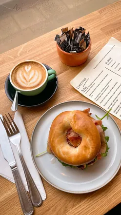 Cozy café Elvaston in Ryton serving halloumi bagel and local coffee, perfect for brunch and dog-friendly vibes.