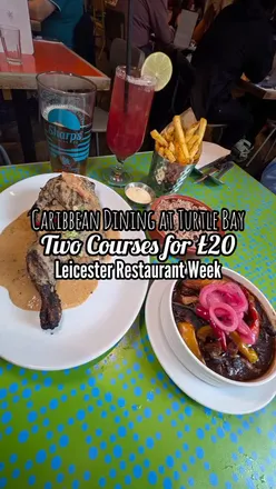 Enjoying Caribbean cuisine with tamarind pork belly and jerk chicken at Turtle Bay for Leicester Restaurant Week.