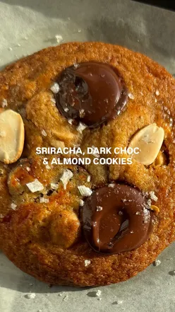 Sriracha cookies with chocolate chunks and almonds, ready to bake. Unique spicy-sweet treat recipe for adventurous bakers.