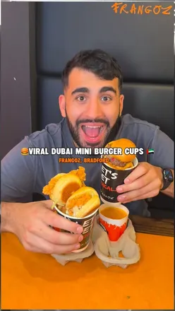 Mini Dubai Burger Cups served at Frangoz on Leeds Road, Bradford – a delicious halal treat! 🍔🇦🇪