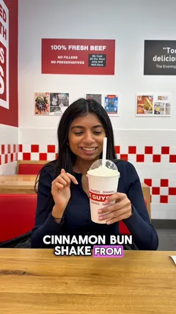 Five Guys' limited-edition Cinnamon Bun Shake, a creamy, sweet treat perfect for autumn vibes.