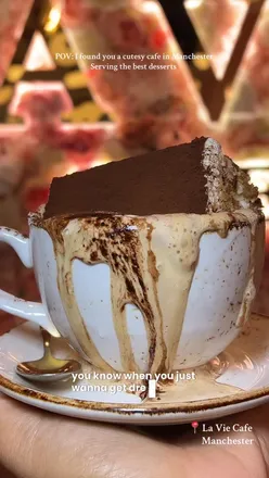 Brunch at La Vie Café in Manchester, featuring aesthetic desserts and a cozy atmosphere for a perfect girls' outing.