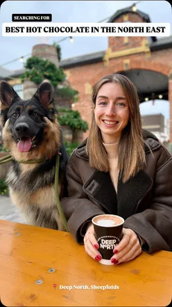 I’m back searching for the best hot chocolates across the North East.

Today I’m in Sunderland at @sheepfoldsstables to visit @deepnorthuk, a spot known for top doughnuts 🍩 but this visit was all about hot chocolate!

There’s a few festive drinks on the menu but it was the Gochujang Caramel hot choc that caught my attention. I liked the spice and the sweetness of this flavour and it was very smooth. Lucy had the malt hot chocolate which was tasty too, would recommend giving either (or both) a try!

Gochujang Caramel hot chocolate ☕️🍫
£4
🌟 8/10

I said I’d score it higher if it had toppings but in retrospect that feels unfair, as these were probably the best ‘standard’ hot chocs we’ve had during the series (sans toppings etc) 

🐶 Sheepfolds is dog friendly in the main area until 8pm and Deep North serve pup cups. Look at him waiting for his, so cute! 

Get along to Deep North at Sheepfolds (or Ouseburn or Tynemouth) and try one of their festive drinks for yourself. Follow me to see where I go next.

👀 I’ll be visiting more places for hot chocolate over the rest of the winter, so follow along for more! ➡️ @tashajsteel

Let me know where I should go next in the comments.

Ratings are based on taste, texture, presentation and cost.

ps. I’m planning to compile a blog post of the top recs too, stay tuned for that coming to www.hello-freckles.com

#hellofreckleshotchoc #deepnorth #sheepfolds #nebloggers
I hot chocolate, best hot chocolate, hot cocoa, Sunderland, sunlun