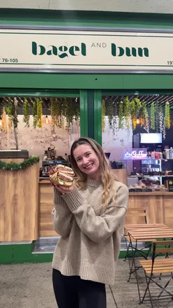 Bagels and Greek salad at Bagel & Bun, Kirkgate Market, Leeds City Centre. Fresh, fluffy, and delicious! 🥯☕️ #leedsmarket
