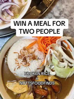 Giveaway post for a meal for two at Broken Rice, featuring entry instructions and a delicious food theme.