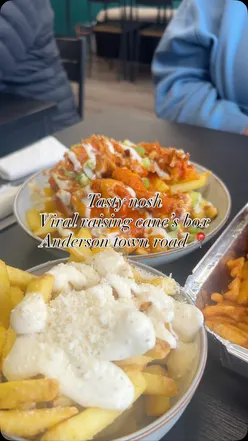 Viral chicken boxes with crispy chicken and loaded fries from Tasty Nosh on Andersonstown Road, Belfast.