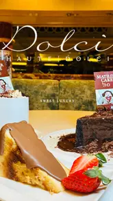 Indulgent Matilda cake, hot chocolate, and San Sebastián cheesecake at Haute Dolci in Trafford Centre, Manchester.