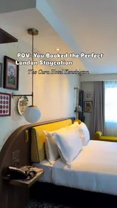 A montage showcasing a stay at The Cura Hotel Kensington, including room interiors, the hotel bar, dinner at the on-site restaurant Kenny's, and a breakfast spread.