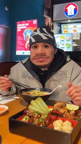 A creator visits the Bang Bang Oriental food hall in London to review the Japanese stall Yaki Ya, sampling a variety of dishes including a teriyaki don, beef ramen, a bento box, and bubble tea.