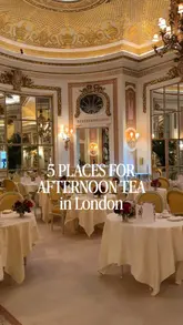 This reel presents a curated list of five luxury afternoon tea experiences in London, featuring iconic hotels such as The Landmark, The Lanesborough, London Marriott Hotel County Hall, The Dorchester, and The Langham. The video uses a series of clean, stable shots to highlight the opulent interiors, live piano music, and beautifully presented tea sets, sandwiches, and pastries at each location.