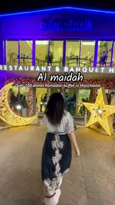 Guests enjoying a diverse Ramadan buffet at Al Maidah in Manchester, featuring lamb chops, kebabs, and a kids' corner.