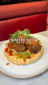 A promotional reel showcasing the 'Waffle Week' menu at Duck & Waffle, featuring various savoury and sweet waffle-based dishes and cocktails.