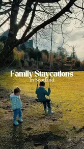 A compilation reel showcasing various family-friendly staycation venues in Scotland, highlighting amenities like swimming pools, saunas, outdoor cinemas, and scenic views.