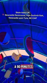 A video tour of Skate Island UK at Newcastle Racecourse, highlighting the roller disco, arcade games, outdoor food and drink area, and karaoke facilities.