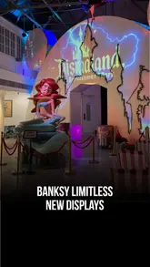 A promotional video for the Banksy Limitless exhibition in London, showcasing various art installations, sculptures, and interactive experiences available to visitors.
