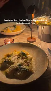 A short, aesthetic montage featuring various Italian dishes including handmade pasta, arancini, pizza, and desserts at Grocer 33. The video uses warm, dim lighting to create a cosy, inviting atmosphere, accompanied by upbeat music.