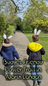 A short, handheld vlog-style video showcasing an Easter trail activity at Kenwood House, featuring children participating in the quest, exploring the grounds, and receiving a chocolate prize.