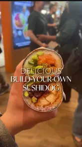 A promotional reel for the opening of SushiDog at Westfield Stratford, featuring quick cuts of the sushi burritos, the venue interior, and a bead-making activity to build hype for the launch.