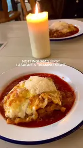 A short reel showcasing a ticketed 'Lasagne & Tiramisu Night' at a coffee shop venue, featuring close-up shots of the food and the restaurant interior.