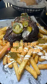 A short, fast-paced video showcasing several indulgent dishes from Mr Fries, including brisket mac and cheese, chicken lasagna, and lamb shank on fries. The video focuses entirely on the food, using close-up shots to highlight textures and ingredients.
