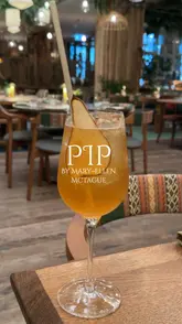 A montage showcasing the interior and various dishes from the spring menu at Pip, including mussels, steak, and desserts.